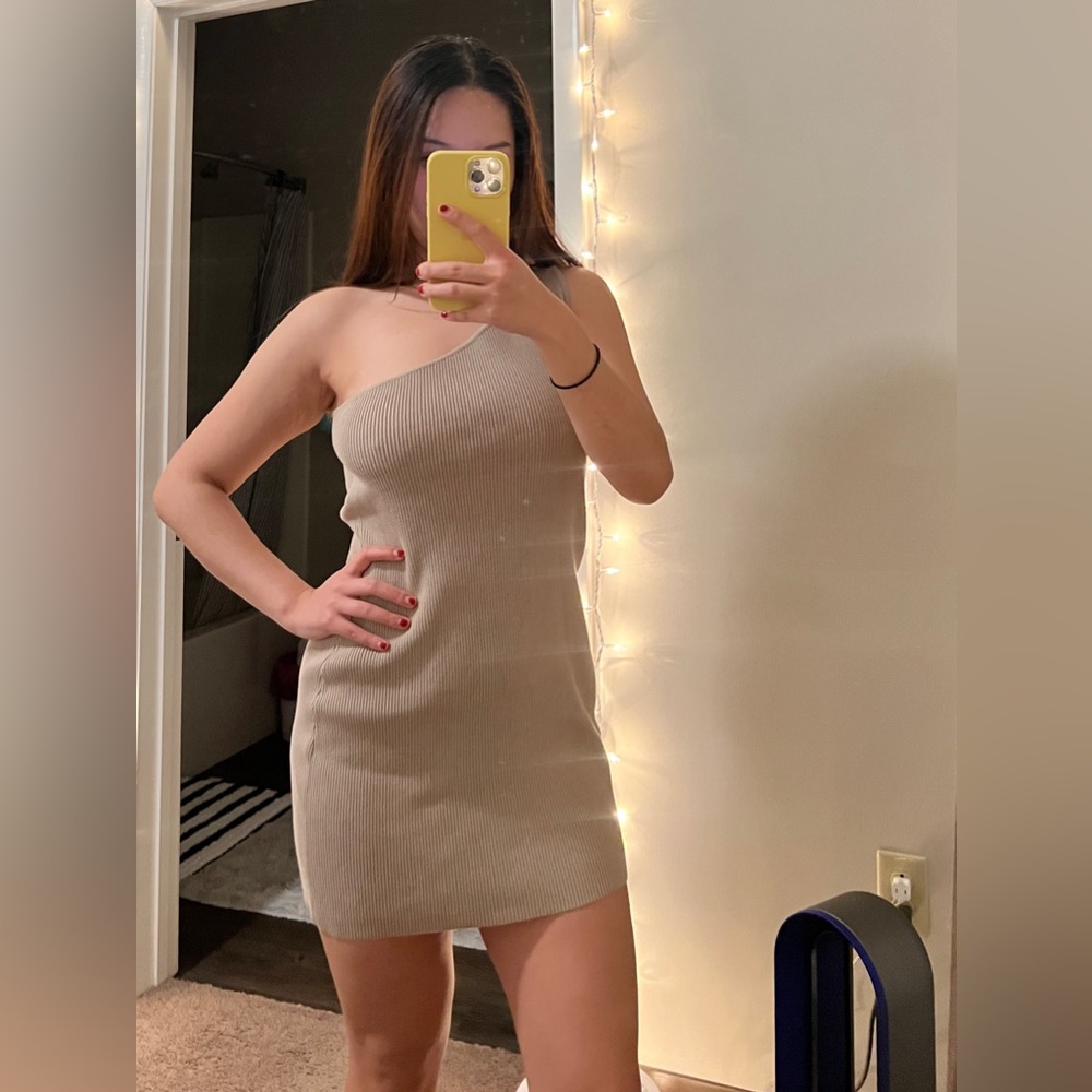 SLY One Shoulder Ribbed Knit Mini Dress